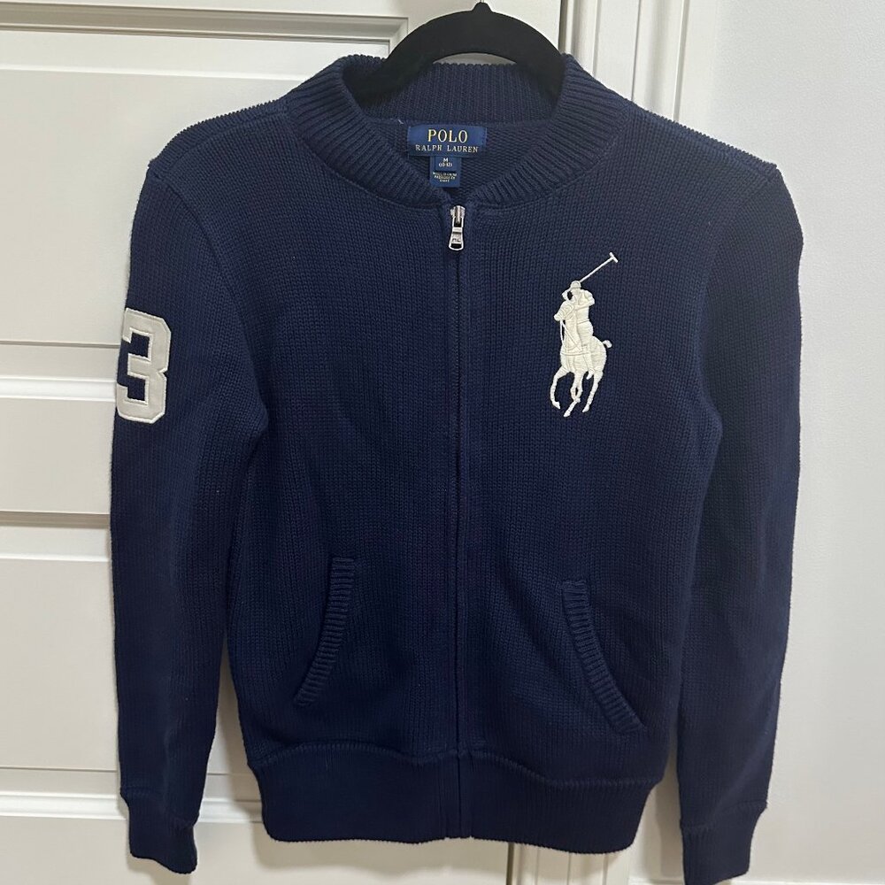 RALPH LAUREN Cotton Big Pony Knit‎ Cardigan Sweater Jacket Boys M (10-12)